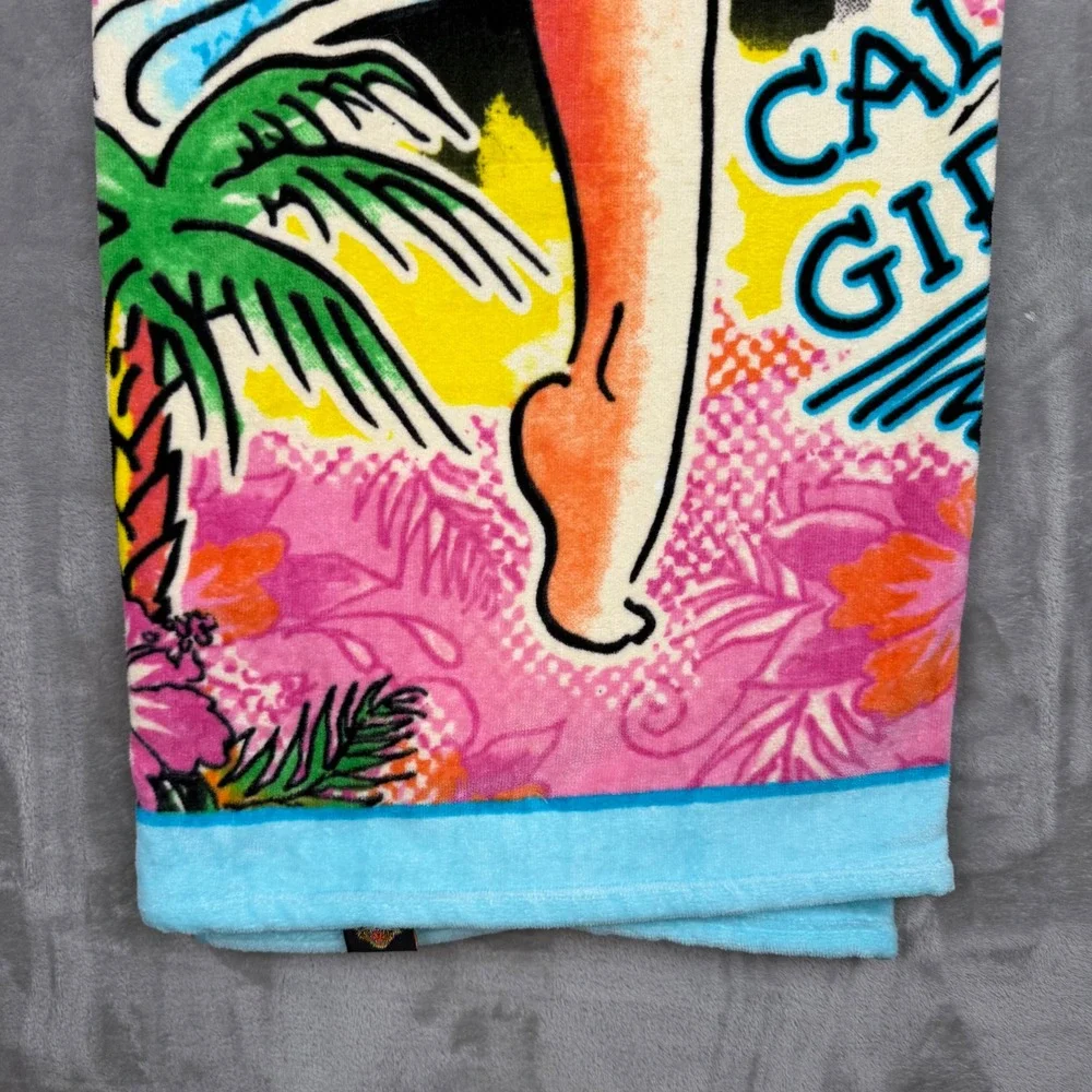 Ed Hardy California Girls Beach Towel 100% Cotton Pink Pinup Tattoo Art 36x68